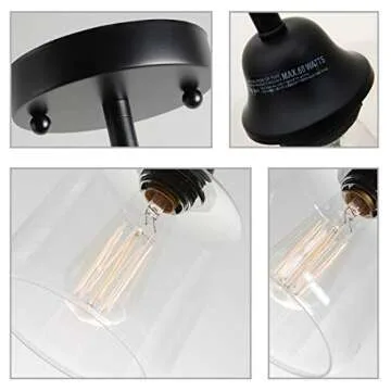 VILUXY Vintage Glass Pendant Light, Single Hanging Pendant Lighting, Black with Clear Glass Shade Classic for Farmhouse, Entryway, Dining Room, Kitchen Island, Foyer