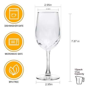 Cadamada Wine Glasses,11oz Crystal Wine Glasses,for Red or White Wine, High-end Banquet, Party, Bar, Wedding, Gift (12 pcs)