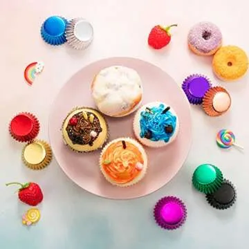 Sumind 400 Pieces Mini Foil Cupcake Liners Baking Cups, Metallic Cupcake Liner for Holiday Baking Muffin and Cupcakes(10 Colors)