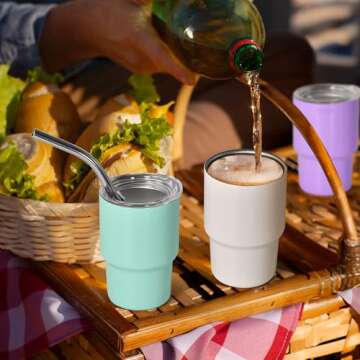 AGH 3 oz Mini Tumbler Shot Glass with Straw and Lid White Stainless Steel Sublimation Tumblers Double Wall Vacuum Insulated Cups, 6 Pack