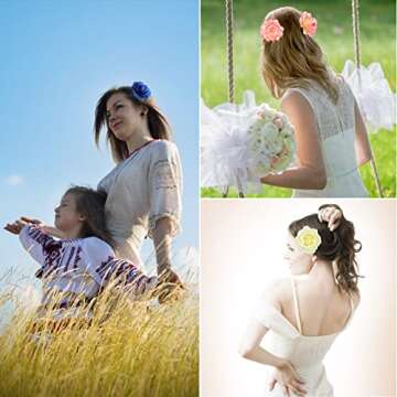 DRESHOW 10 Pcs Rose Hair Clip Flower Bridal Hair Pins Rose Brooch Floral Clips Head Ornament Wedding Hair Accessories Flamenco Dancer Hair Clip for Women Girls