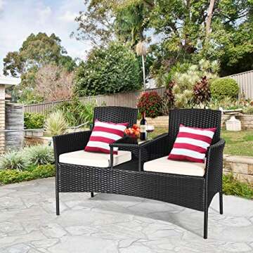 Tangkula Wicker Patio Conversation Furniture Set, Outdoor Furniture Set with Removable Cushions & Ta...