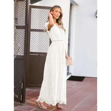 Elegant MEROKEETY Floral Lace Maxi Dress for Weddings