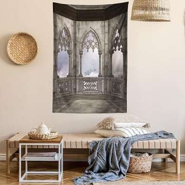 Ambesonne Gothic Tapestry, Medieval Stone Balcony Graphic Design Mystic Middle Age Story, Wall Hanging for Bedroom Living Room Dorm Decor, 40" X 60", Lilac Green