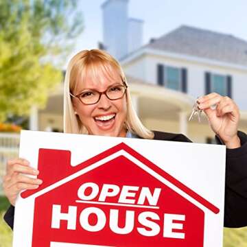 Juexica 7 Pack Open House Sign Directional with Tall Stands 24 x 18 Inch Real Estate Agent Yard for Garden Arrows and Heavy Duty H Wire Stakes(Red)