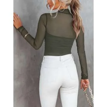 REORIA Stylish Mock Turtle Neck Bodysuit for Women