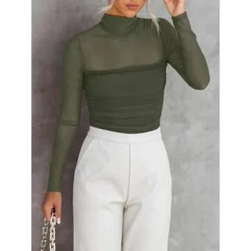 REORIA Stylish Mock Turtle Neck Bodysuit for Women
