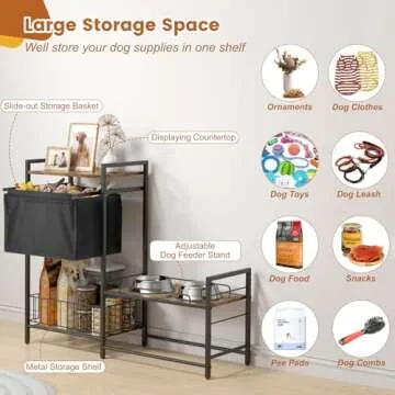 Lomivra Elevated Dog Bowls, Raised Dog Bowl Stand with Dog Toy Bin Basket Dog Food and Water Bowl Feeding Station, Lifted Dog Bowl Holder Cabinet with Pet Storage Organizer for Large Medium Small Dogs