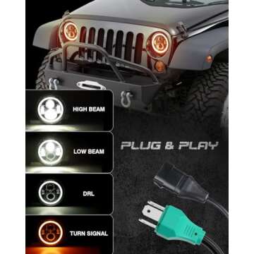 GXENOGO 7 Inch LED Halo Headlights with Turn Signal Amber White DRL Compatible with 2007-2017 Jeep Wrangler JK JKU- Black (JK Special Version-2PCS)