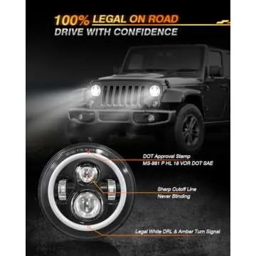 GXENOGO 7 Inch LED Halo Headlights with Turn Signal Amber White DRL Compatible with 2007-2017 Jeep Wrangler JK JKU- Black (JK Special Version-2PCS)