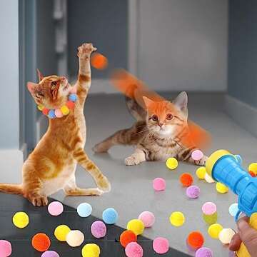 AIERSA Cat Toys Interactive for Indoor Cats,100pcs Pom Pom Balls with Launcher Set, Kitten Toys for ...