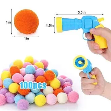 AIERSA Cat Toys Interactive for Indoor Cats,100pcs Pom Pom Balls with Launcher Set, Kitten Toys for Cats Self Play,Cute Cat Ball Toy for Cat Enrichment