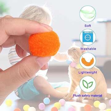 AIERSA Cat Toys Interactive for Indoor Cats,100pcs Pom Pom Balls with Launcher Set, Kitten Toys for Cats Self Play,Cute Cat Ball Toy for Cat Enrichment