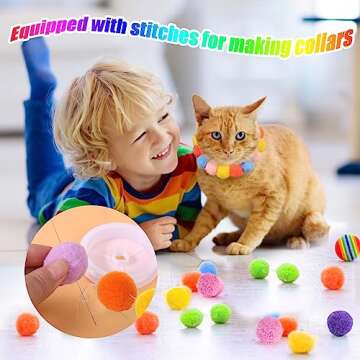 AIERSA Cat Toys Interactive for Indoor Cats,100pcs Pom Pom Balls with Launcher Set, Kitten Toys for Cats Self Play,Cute Cat Ball Toy for Cat Enrichment