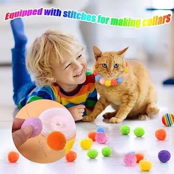 AIERSA Cat Toys Interactive for Indoor Cats,100pcs Pom Pom Balls with Launcher Set, Kitten Toys for Cats Self Play,Cute Cat Ball Toy for Cat Enrichment