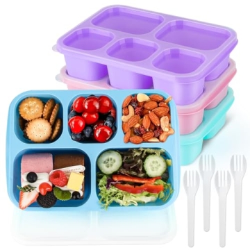 MaMix 5-Compartment Bento Box 4 Pack with Utensils - Perfect for School, Work & Travel