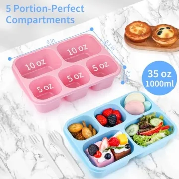 MaMix 5-Compartment Bento Box 4 Pack with Utensils