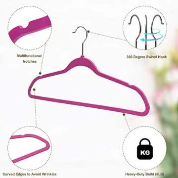 Quality Hangers 50 Pack Slim Plastic Hangers for Clothes - Sturdy Non-Velvet Pink Hangers with 360° Swivel Chrome Hook & Notches - Versatile for Coats Shirts Dresses – Pink