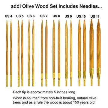 addi Click Olive Wood 5-Inch Interchangeable Circular Knitting Needle Set Sizes US 4, 5, 6, 7, 8, 9, 10 and 11, with 3 Blue Cords, Dark Green Canvas Case with Project Bag