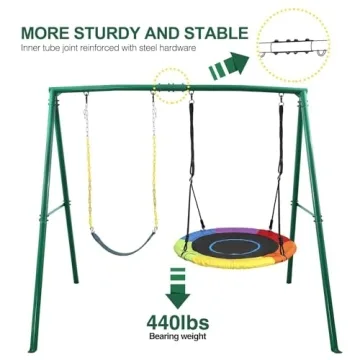 Trekassy 440lbs 2 Seat Swing Set Saucer Belt Swing Backyard
