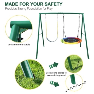 Trekassy 440lbs 2 Seat Swing Set Saucer Belt Swing Backyard