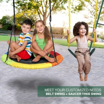 Trekassy 440lbs 2 Seat Swing Set Saucer Belt Swing Backyard