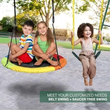 Trekassy 440lbs 2 Seat Swing Set Saucer Belt Swing Backyard