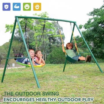 Trekassy 440lbs 2 Seat Swing Set Saucer Belt Swing Backyard