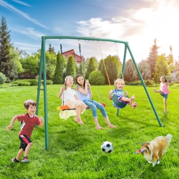 Trekassy 440lbs 2 Seat Swing Set Saucer Belt Swing Backyard