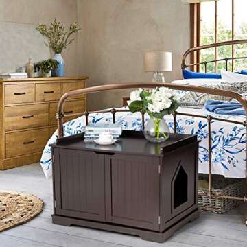 Tangkula Litter Box Enclosure, Cat Litter Box Furniture Hidden with Double Doors, Indoor Decorative Cat Box Cabinet, Large Cat Washroom Storage Bench