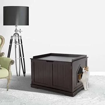 Tangkula Litter Box Enclosure, Cat Litter Box Furniture Hidden with Double Doors, Indoor Decorative Cat Box Cabinet, Large Cat Washroom Storage Bench