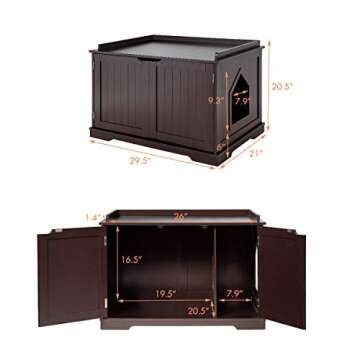 Tangkula Litter Box Enclosure, Cat Litter Box Furniture Hidden with Double Doors, Indoor Decorative Cat Box Cabinet, Large Cat Washroom Storage Bench