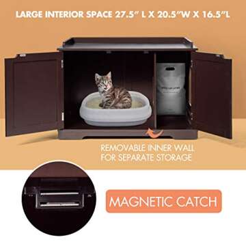 Tangkula Litter Box Enclosure, Cat Litter Box Furniture Hidden with Double Doors, Indoor Decorative Cat Box Cabinet, Large Cat Washroom Storage Bench