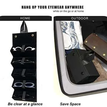 Longjet Sunglasses Organizer 5 Slots Travel Glasses Case Multiple Pairs Eyeglasses Storage Box Hanging Eyewear Holder (Full Black)