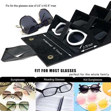 Longjet Sunglasses Organizer 5 Slots Travel Glasses Case Multiple Pairs Eyeglasses Storage Box Hanging Eyewear Holder (Full Black)