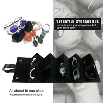 Longjet Sunglasses Organizer 5 Slots Travel Glasses Case Multiple Pairs Eyeglasses Storage Box Hanging Eyewear Holder (Full Black)