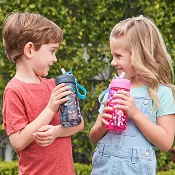 Bentgo Kids Water Bottle - Leak-Proof, Durable Tritan, BPA-Free 15 oz. Cup for Kids/Toddlers Ages 3+ - Flip-Up Straw & Dishwasher Safe for School, Sports, Daycare & Camp (Dinosaur)