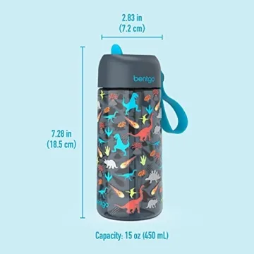 Bentgo Kids Water Bottle - Leak-Proof, Durable Tritan, BPA-Free 15 oz. Cup for Kids/Toddlers Ages 3+ - Flip-Up Straw & Dishwasher Safe for School, Sports, Daycare & Camp (Dinosaur)