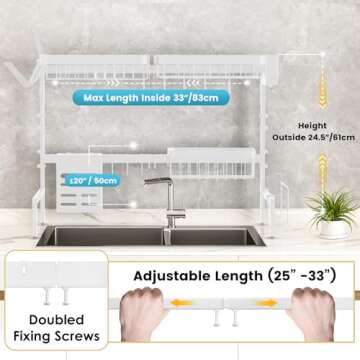 MERRYBOX Over The Sink Dish Drying Rack Adjustable Length (25-33in), Dish Rack Over Sink with Multip...