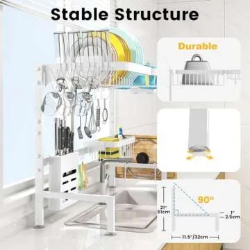 MERRYBOX Over The Sink Dish Drying Rack Adjustable Length (25-33in), Dish Rack Over Sink with Multiple Baskets Utensil Holder Cup Holder, Large Dish Rack for Kitchen Sink Organizer, White