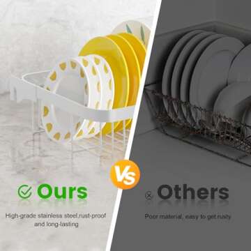 MERRYBOX Over The Sink Dish Drying Rack Adjustable Length (25-33in), Dish Rack Over Sink with Multiple Baskets Utensil Holder Cup Holder, Large Dish Rack for Kitchen Sink Organizer, White