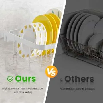 MERRYBOX Over The Sink Dish Drying Rack Adjustable Length (25-33in), Dish Rack Over Sink with Multiple Baskets Utensil Holder Cup Holder, Large Dish Rack for Kitchen Sink Organizer, White