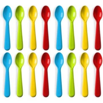 Plaskidy Plastic Toddler Spoons - Set of 16 Kids Spoons BPA Free/Dishwasher Safe Toddler Utensils Se...