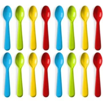 Plaskidy Plastic Toddler Spoons - Set of 16 Kids Spoons BPA Free/Dishwasher Safe Toddler Utensils Se...