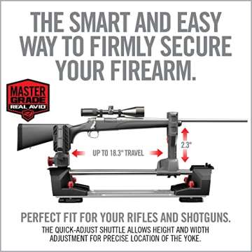 Real Avid Master Gun Workstation Up to 18.3" Of Travel One-Hand Quick Adjustable Clamping, Non-Marring Form-Fitting Yokes Vise Ideal For Gun Cleaning & Maintenance w/ Leveling Knob for Scope Mount