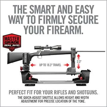 Real Avid Master Gun Workstation Up to 18.3" Of Travel One-Hand Quick Adjustable Clamping, Non-Marring Form-Fitting Yokes Vise Ideal For Gun Cleaning & Maintenance w/ Leveling Knob for Scope Mount