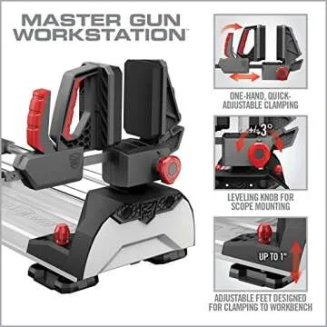 Real Avid Master Gun Workstation Up to 18.3" Of Travel One-Hand Quick Adjustable Clamping, Non-Marring Form-Fitting Yokes Vise Ideal For Gun Cleaning & Maintenance w/ Leveling Knob for Scope Mount