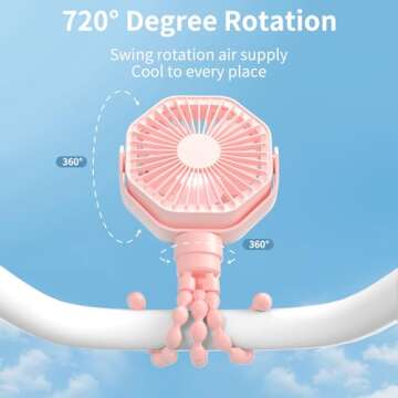 Portable Stroller Fan with Flexible Tripod, 3 Speeds Rechargeable Handheld Personal Fan, 360°Rotate...