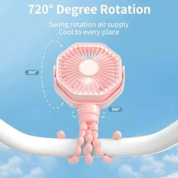 Portable Stroller Fan with Flexible Tripod, 3 Speeds Rechargeable Handheld Personal Fan, 360°Rotate...