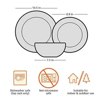 Amazon Basics Melamine Dinnerware Set, Service for 4, Blue Hydrangea Floral - Set of 12